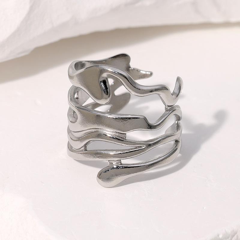 Stainless Steel Metal Wide Geometric Open Rings For Women Men Exaggerated Gold Color Irregular Texture Rings Jewelry Gift 2024