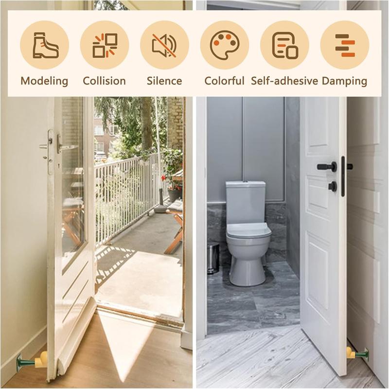 Cute Wall Door Stoppers, Silicone Self Adhesive, No Drill, Decorative Door Holder Stops