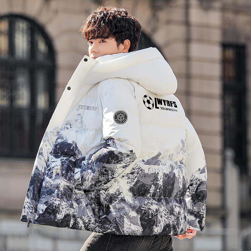 

Мужская зимняя куртка-пуховик с капюшоном и модным принтом «Снежные горы», идеально подходит для подростков и пар 3XL