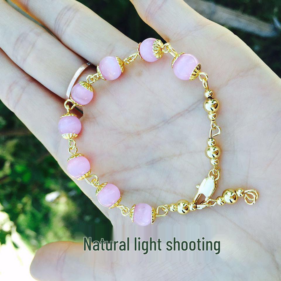 Женские регулируемые позолоченные браслеты с кабошоном «Кошачий глаз» и зеленым халцедоном Lulu Beads