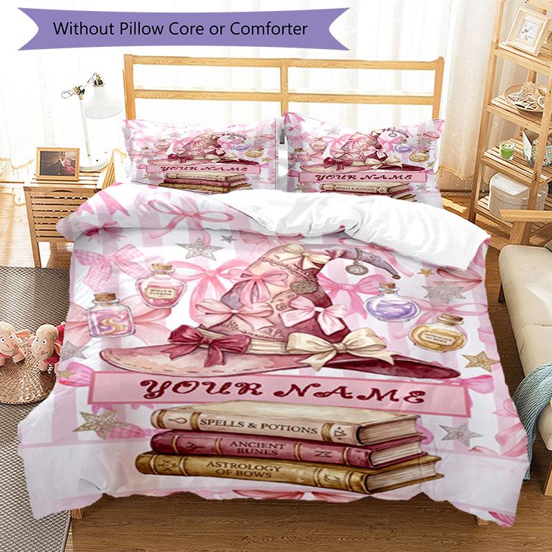 3PC Custom Name Witchcraft Magic Bedding Set Duvet Cover Closure Includes 1 Duvet Cover & 2 Pillowcases for Bedroom