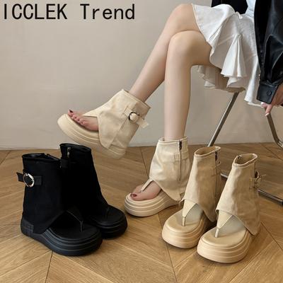 Designer Summer Women Mid Calf Boots Street Style Hollow Out Shoes Ladies Causal Thick Bottom Sandalias Booties