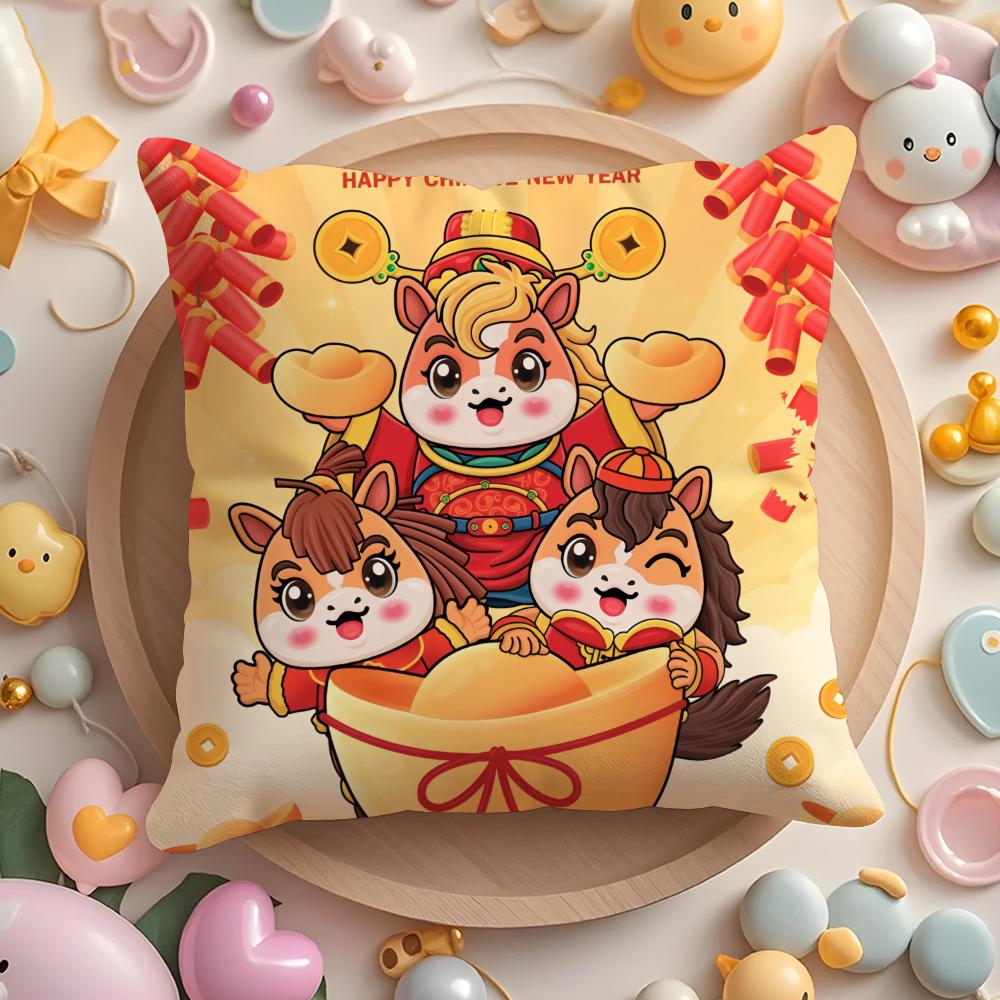 Happy Spring Festival Cushion Cover Short Plush DoubleSided Printing Home Machine Washable In Warm Winter Pillow Case