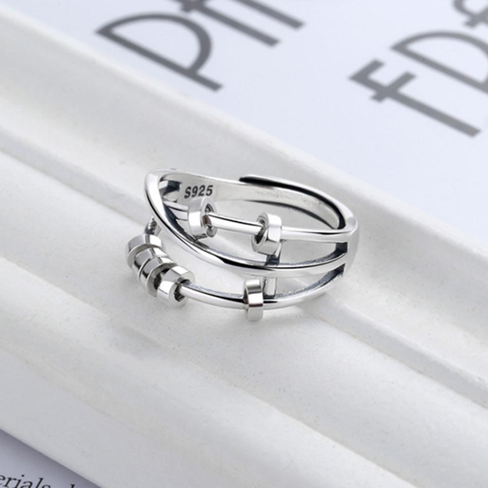 Fidget Anxiety Ring 925 Sterling Silver Bead Ring Stress Relieving Fidget Peace Rings for Anxiety Transfer Bead Open