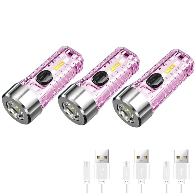 Mini Multi-function Built-in Battery Keychain Flashlight Outdoor Home Night Red Blue Light Flash Charging Strong Light Lantern