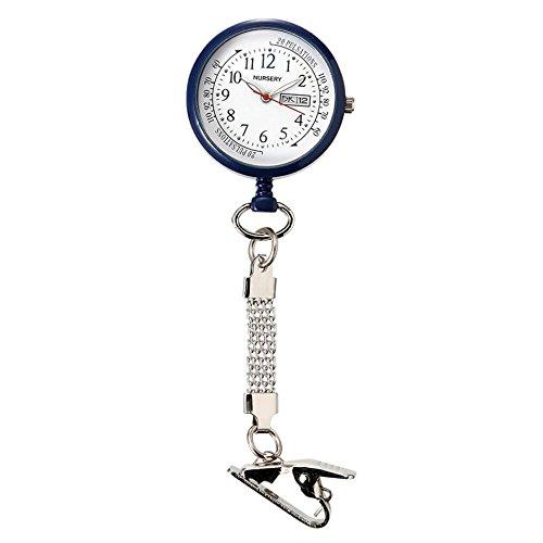 Nursery Short Chain Watch with Date and Day Display, Inverted Dial, Pulse Meter, Luminous, Navy Blue, 1024268A, Nurse Accessories