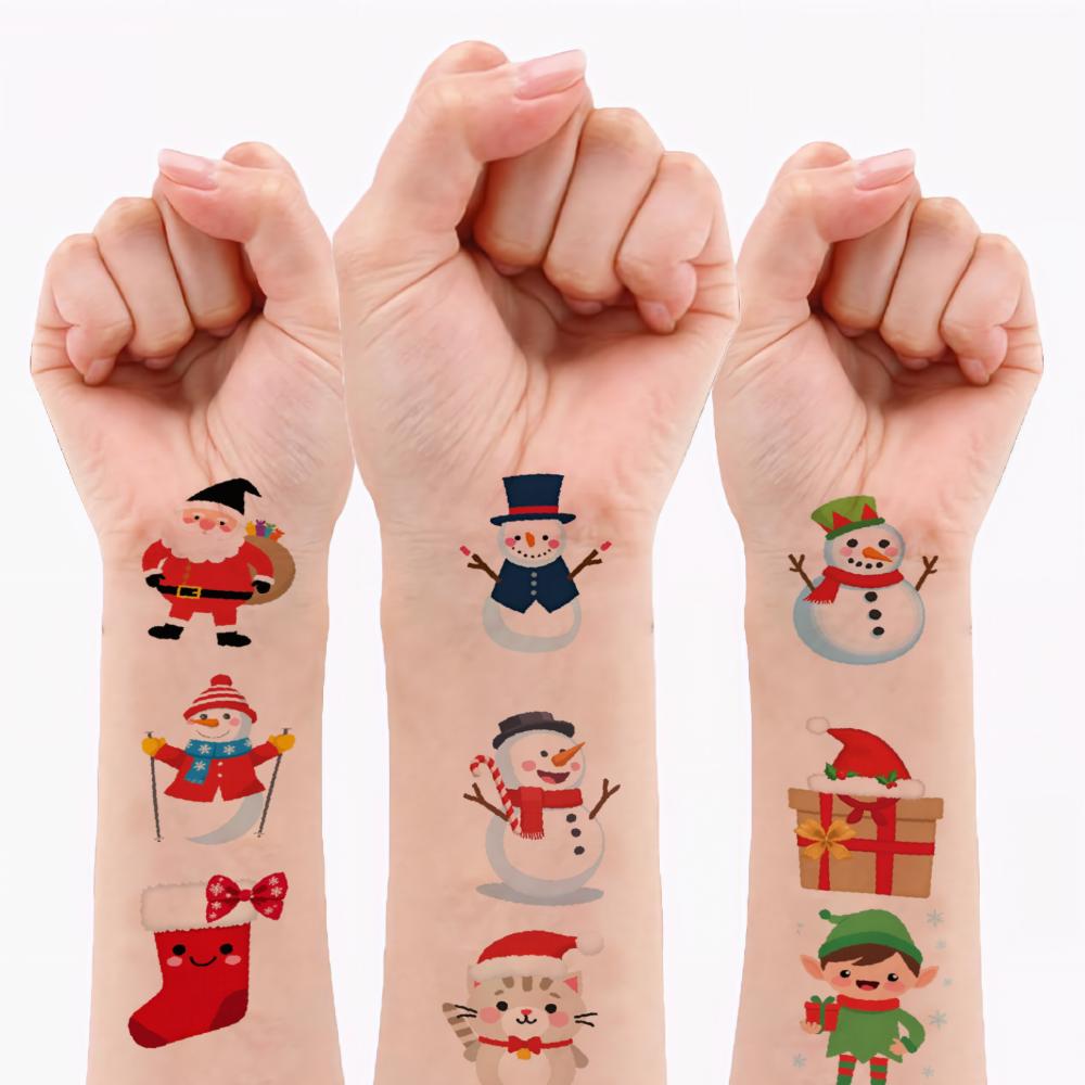 63pcs Temporary Tattoo Holiday Icons Cartoon Christmas Characters Temporary Tattoo Stickers For Boys Girls Cheeks