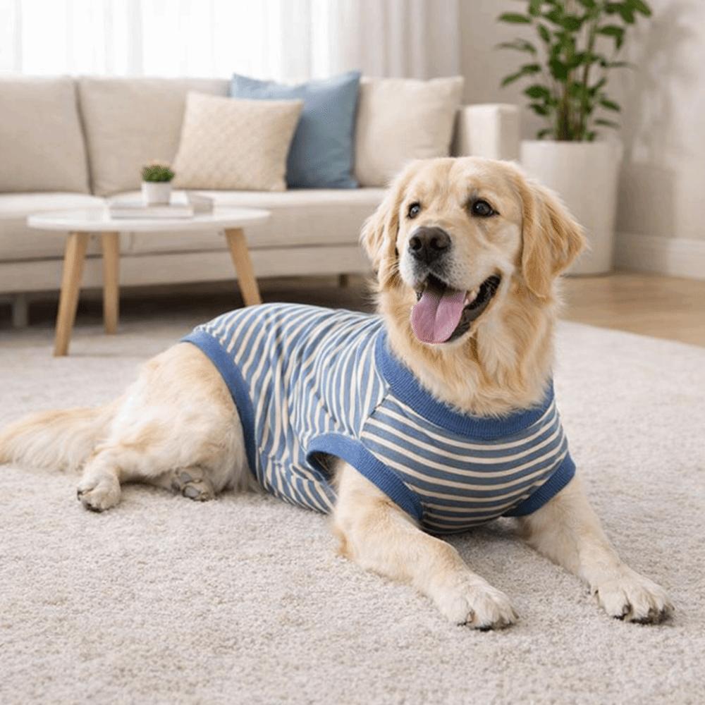 Striped Dog Sterilization Suit Warm Dog Four Legged Vest Fleece Anti-Licking Vest  Belly Protection