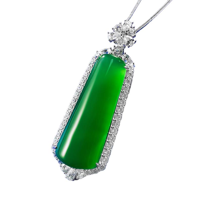 New S925 Silver Inlaid Jade Emperor Green Step by Ascending Pendant Marrow Necklace Adjustable Wedding Jewelry