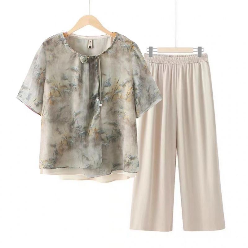Summer Suit Women's Fashion Short Sleeve Chiffon T-shirt