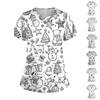 Women's Short Sleeve Stagger V Neck Print Pocket Dry- Top