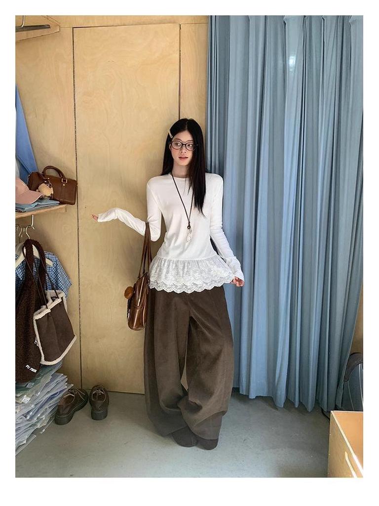 Korean Lace Thermal Slim-Fit Women's Long-Sleeve T-shirt, Autumn/Winter 2025 Style
