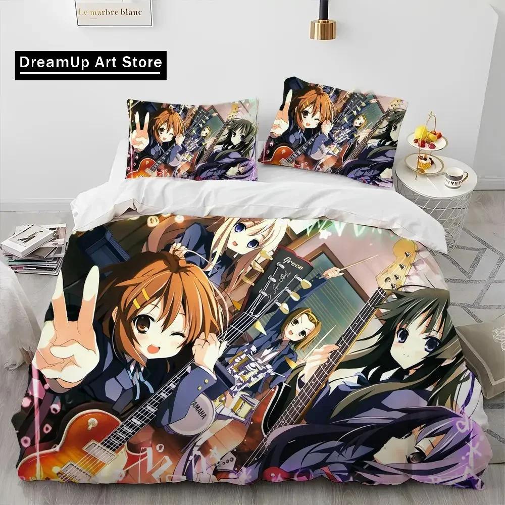 Set Biancheria da Letto Copripiumino Trapuntato 3D K-ON Cartone Animato Carino Lolita Kawaii per Ragazze, Copripiumino Set Letto Coperta Federa, Set Biancheria da Letto Matrimoniale