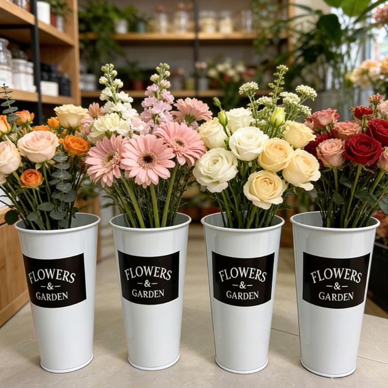 Farmhouse Decorative Flower Bucket Galvanized Metal Vases for Flowers Rustics French Tin Planter Bucket for Centerpieces