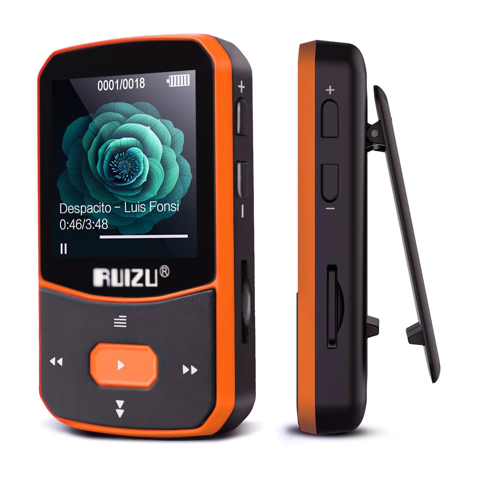 

RUIZU 64GB MP3-плеєр з Bluetooth OTG Портативний музичний плеєр із голосом HIFI Цифрове аудіо Компактний та ідеальний для мови та функцій Музика FM помаранчевий