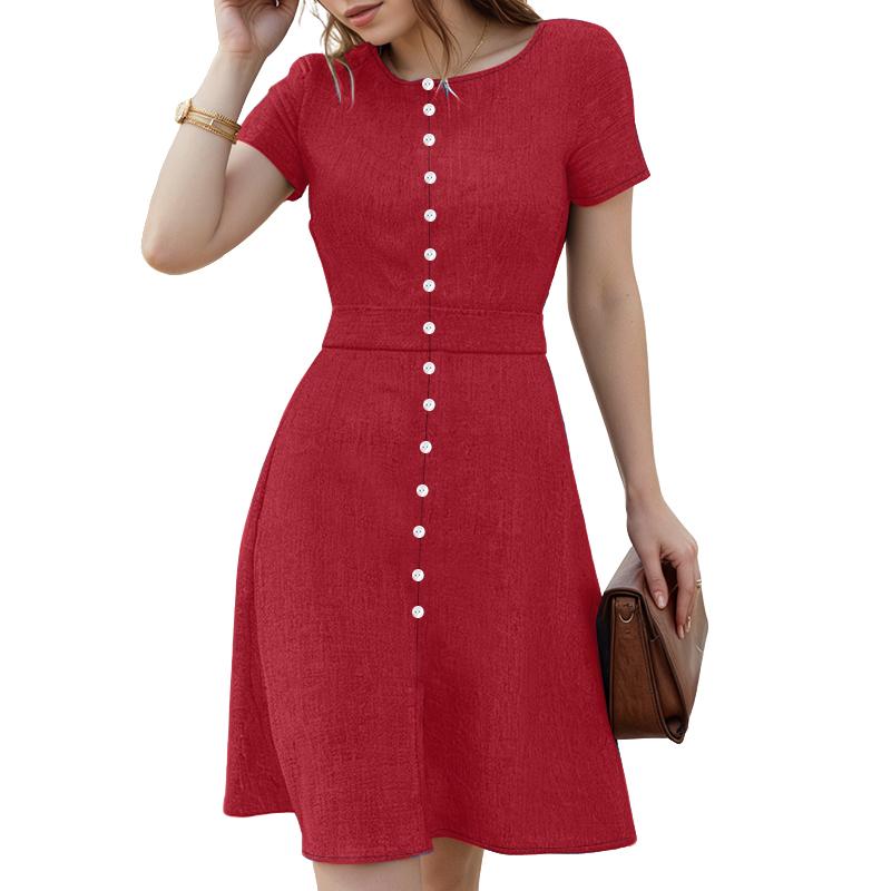 

ZANZEA Женское повседневное летнее платье с круглым вырезом и коротким рукавом 4XL красный