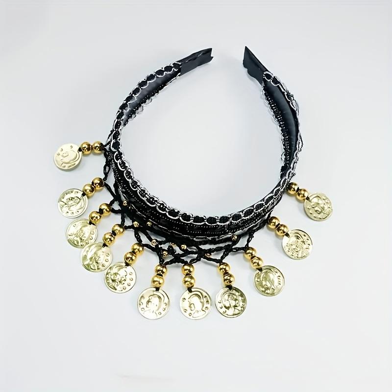 Elegant Belly Dance Hair Clip Headpiece, Handcrafted Mesh Coin-adorned Woven Headband, Suitable for Dancing