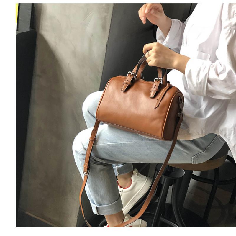 Johnature Vintage Handmade Women Bag First Layer Cow Leather Handbag Shoulder Bags Leisure Solid Color Messenger Bag