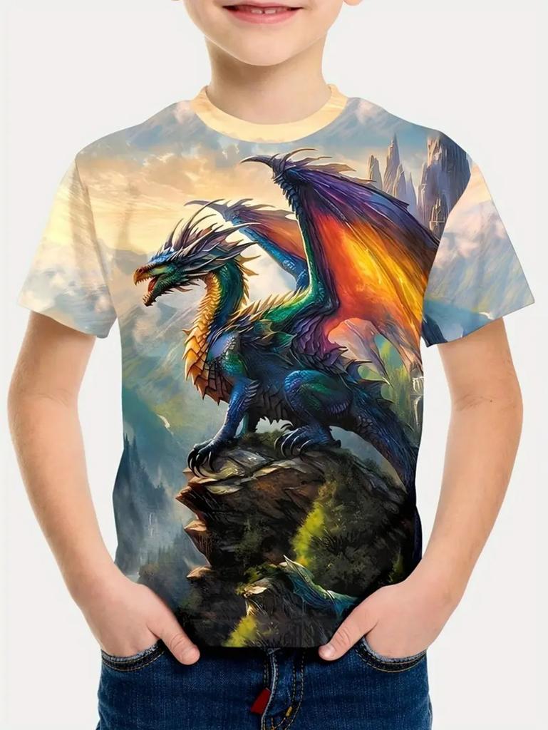 Children's Clothing T-Shirts for Boys Short Sleeve Child T-Shirt Fashion 3D Dragon Graphi Print Casual Girls Summer Clothes Tops
