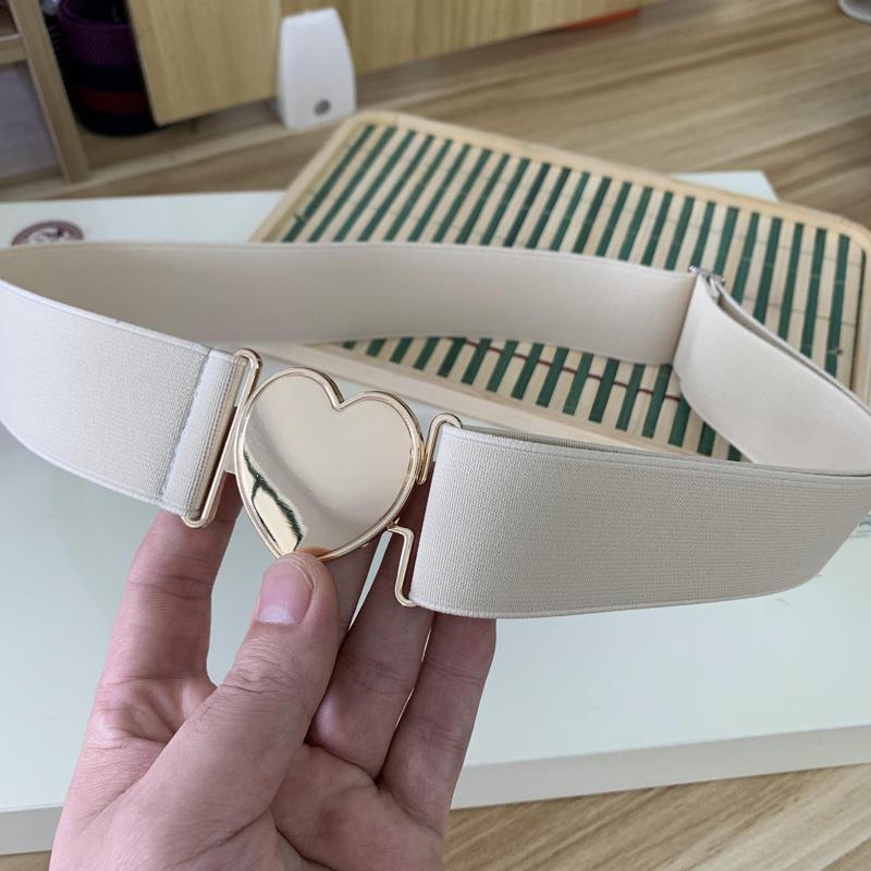 4CM Women's Elastic Waist Heart Pattern Leather Belt for Dress and Jeans