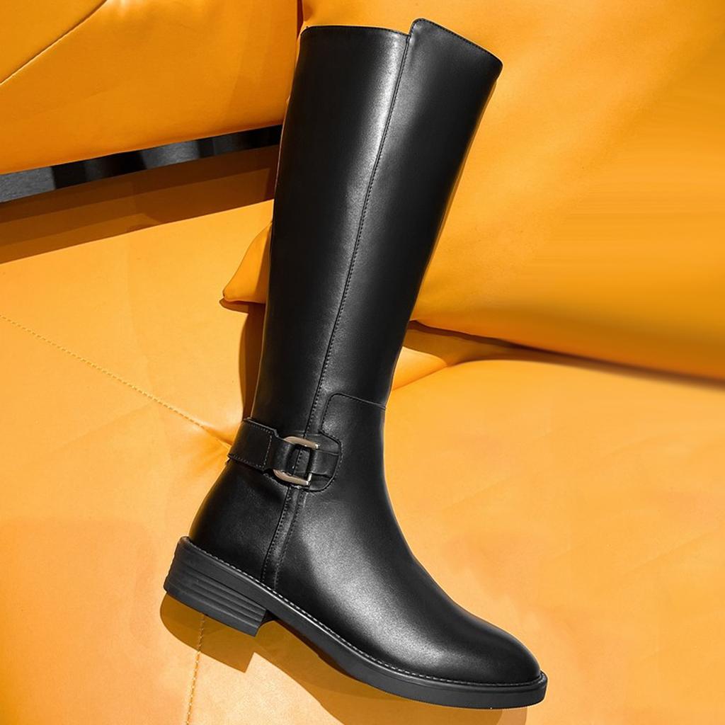 Women's Fashion Boots High Tube Boots Low Heel Motorcycle Boots Zipper Boots