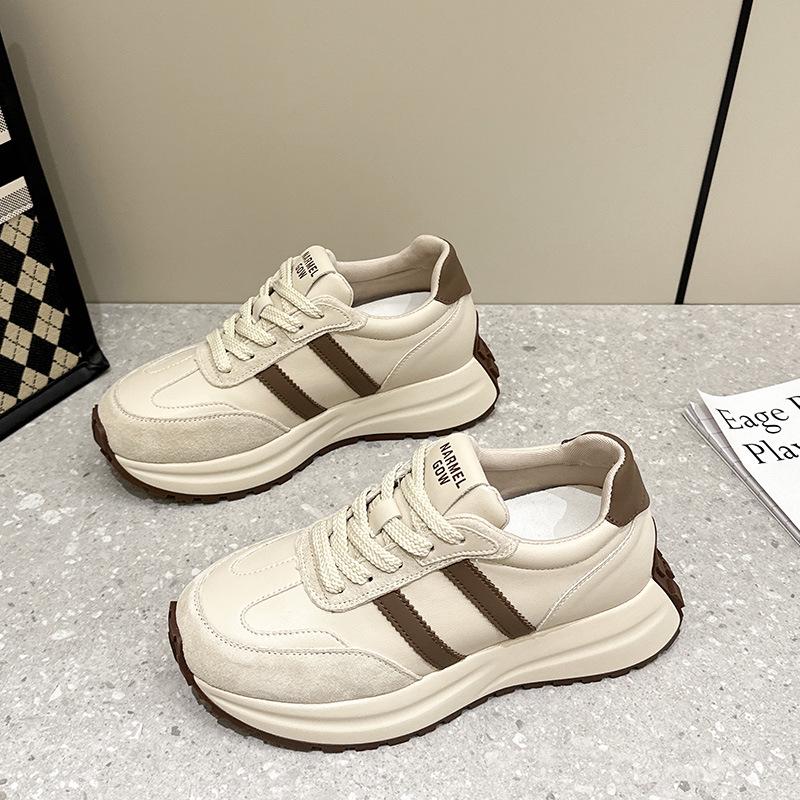 

2025 Маленькие повседневные студенческие туфли Forrest Gump из натуральной кожи с толстой подошвой - белые 38