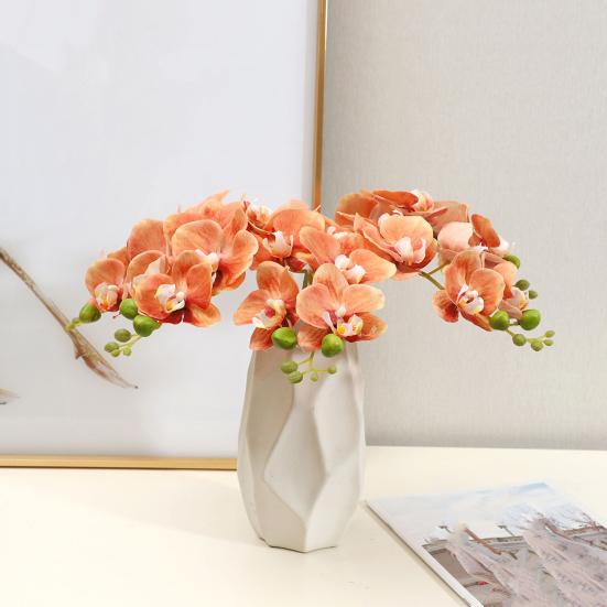 Flores de Orquídeas Artificiales Real Touch Flores Artificiales de Seda Falsa Flor Phalaenopsis Artificial con 5 Cabezas Florales para Decoración Interior del Hogar Mesa de Oficina