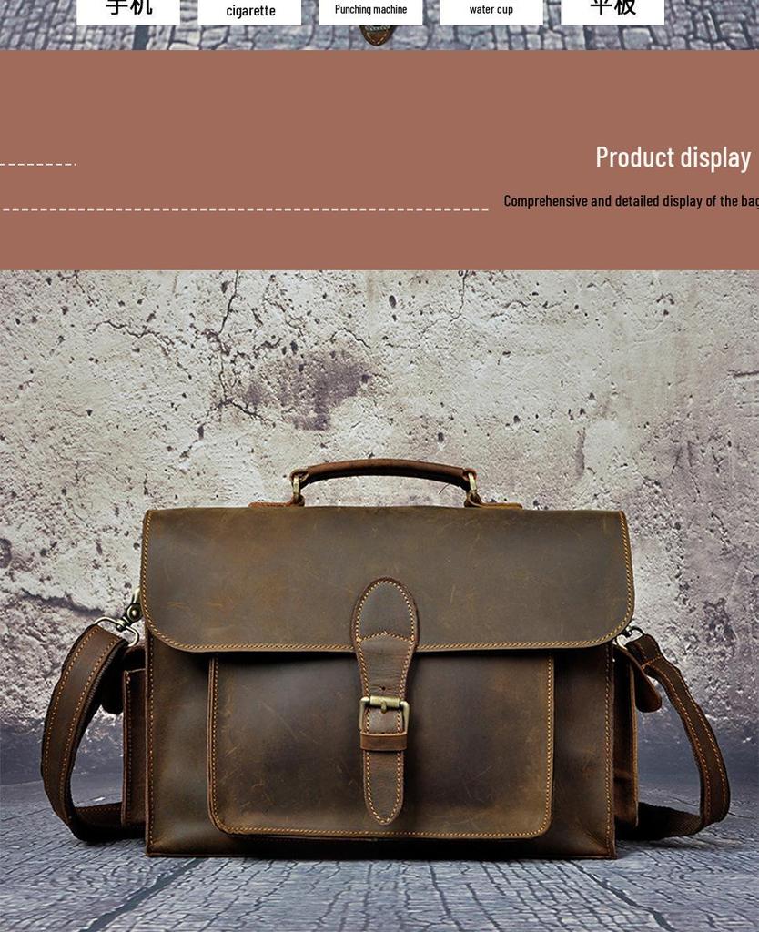 Men's 14" Vintage Leather Business Briefcase 2058