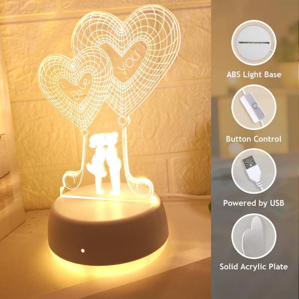 Monochrome Warm Light Heart-shaped Design LED Night Light 3D Stereoscopic Night Light Bedroom Room Decoration Atmosphere Light