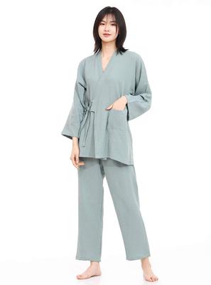 SISOFTLY Jednofarebná Yukata a Jinbei Prateľné Letné Kimono a Samue Jinbei so Šijira Tkaninou a Dvojvrstvovým Setom Pyžama pre Ženy, Set, Dvojvrstvový