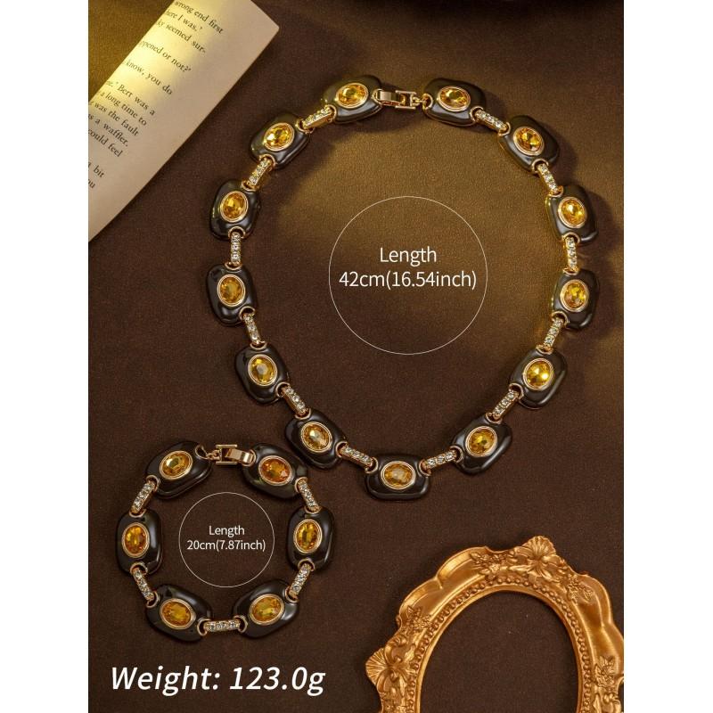 Ensemble émail brun vintage Style collier géométrique Chaîne de pull polyvalente