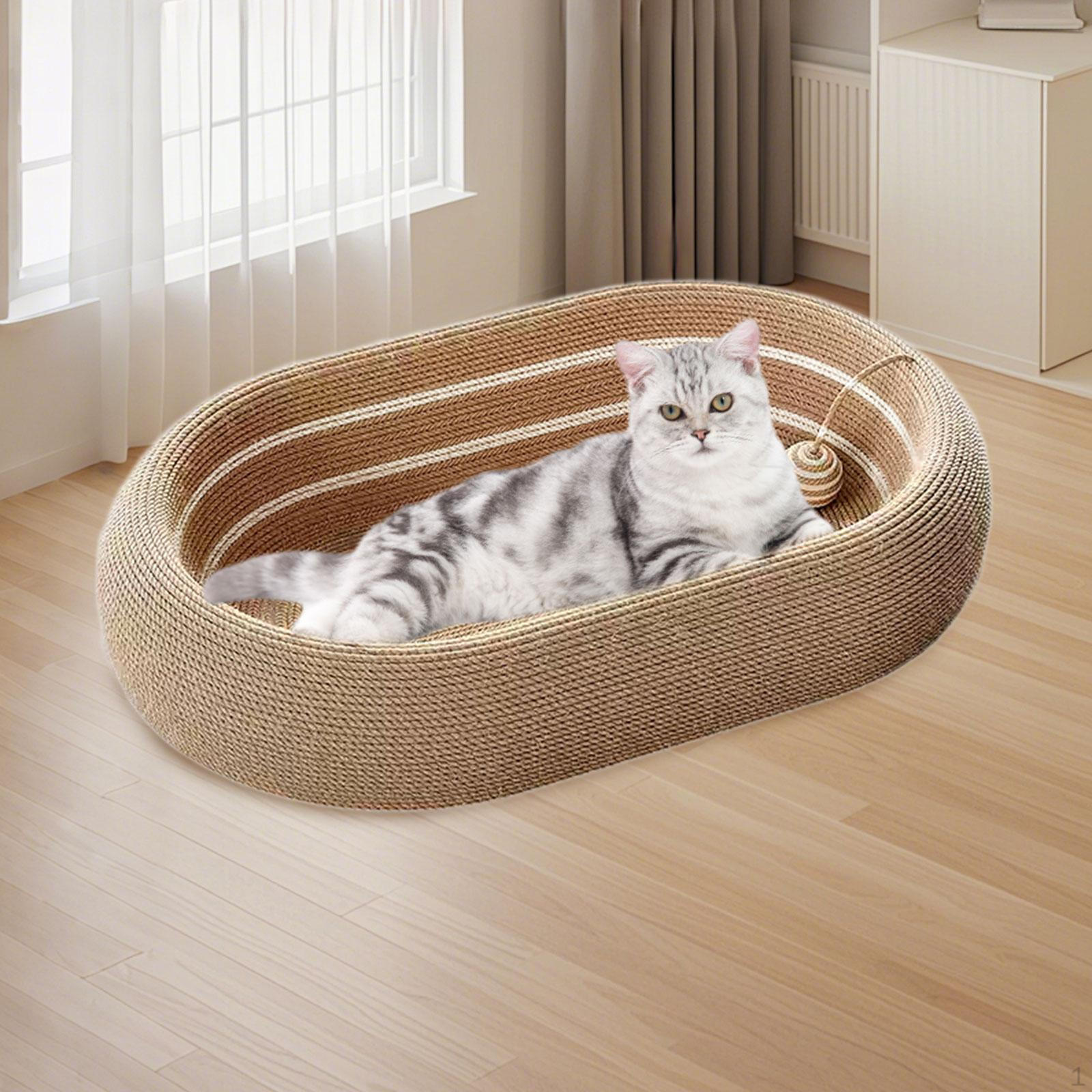 

Cat Bed Oval Cats Scratch Pad Training Toys Sisal Grinding Claw Play Kitten Interactive Toy with Brown