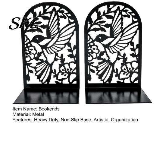 Non-slip Bookends 1 Pair Metal Hummingbird for Shelves, Decorative Heavy Duty Book Ends Stoppers Silhouette Office, Desk, Shelf, Non-Skid Holder