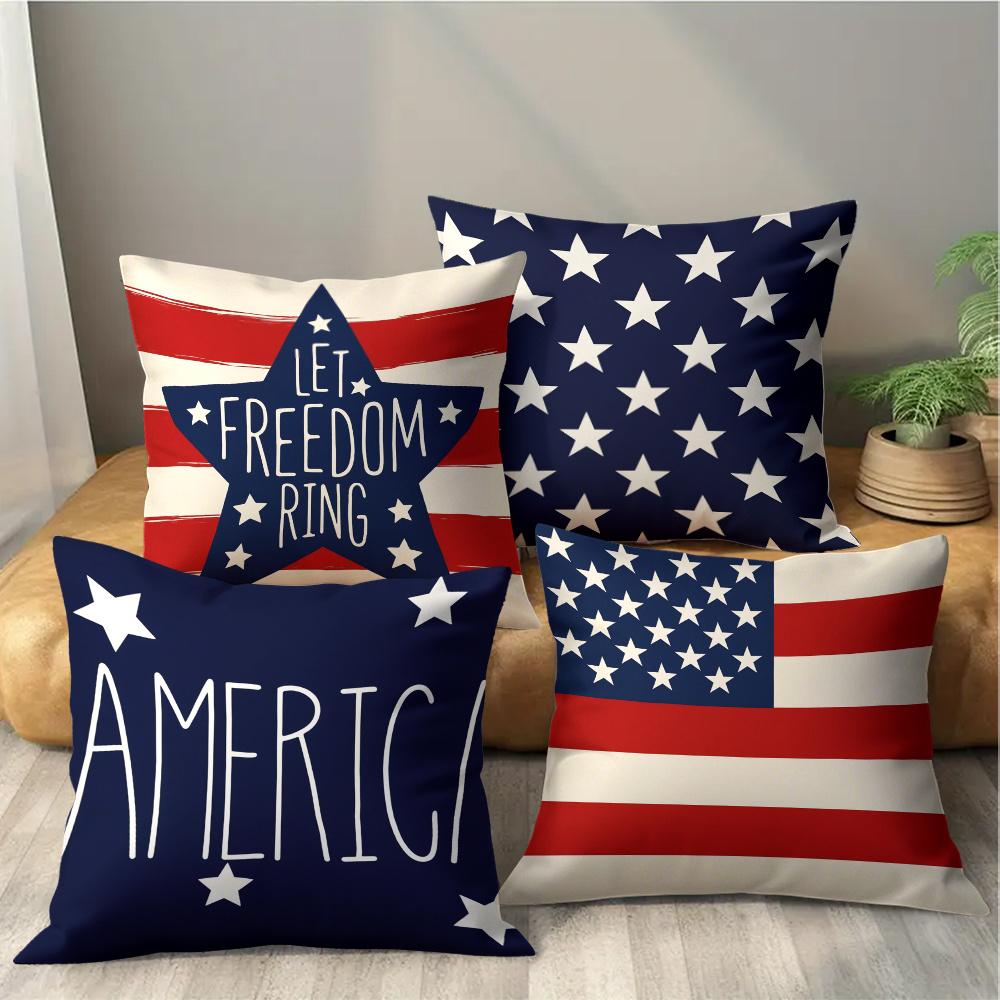 Independence Day Patriotic Pillow Cover American Flag Star Striped Freedom Let Freedom Ring Home Decorations Cushion Case Sofa
