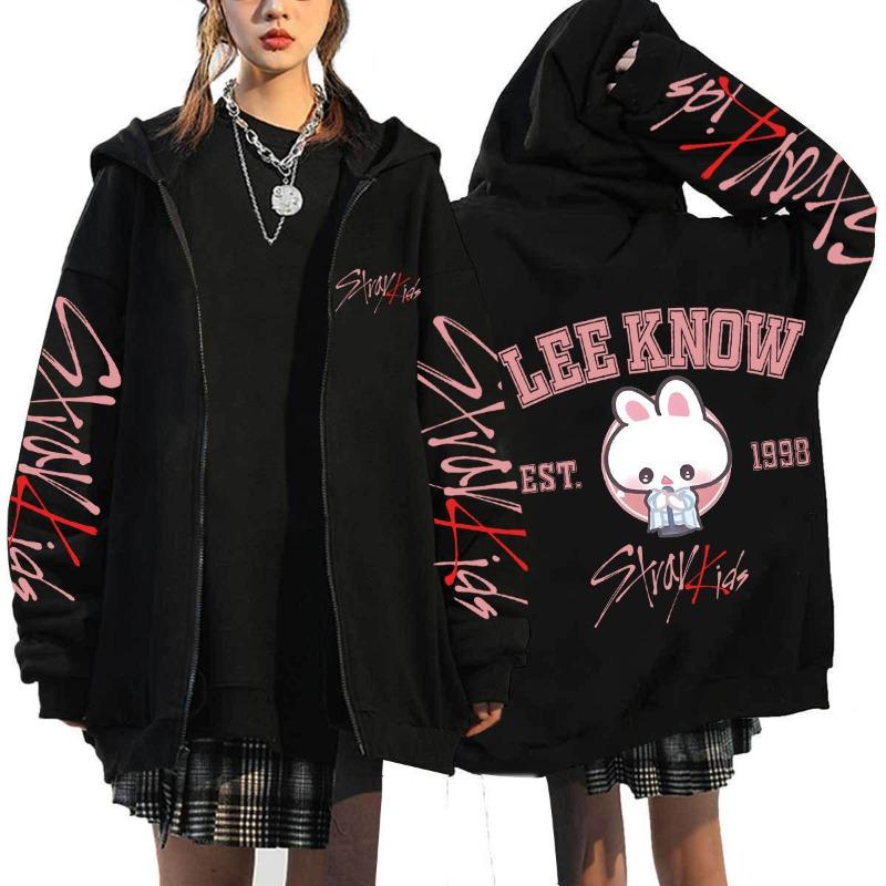 Maglione con cappuccio e cerniera loose Stray Kids versione Q stampato Harajuku maglione con cappuccio maglione con cerniera maglione all'ingrosso