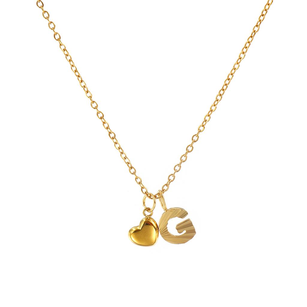 Doreen Box Gold Plated Heart Letter Pendant Necklace 304 Stainless Steel Chain Necklace For Women, Stylish Gift 45cm+ 5cm,1PC