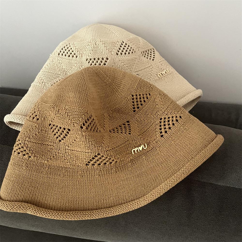 Hollow Knitted Bucket Hat, Curled Edge Fashion Visor, Travel Versatile Washbasin Hat