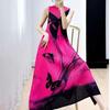 High-End-Sommerkleid für Damen mit Schmetterlingsdruck, schmale Passform, ärmelloses Westenkleid mit V-Ausschnitt, plissiertes langes A-Linien-Kleid