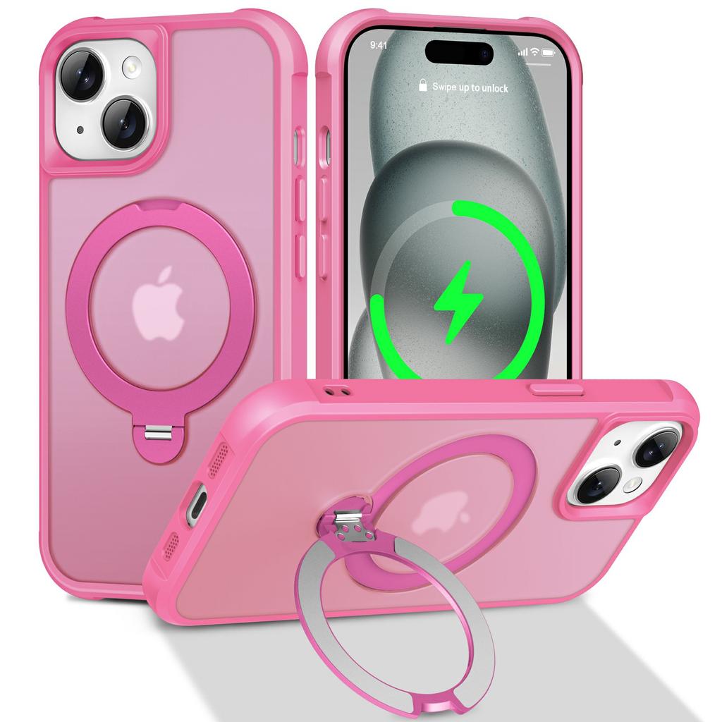 For iPhone 15 Case Compatible with MagSafe Rotatable Kickstand TPU+PC Shockproof Phone Cover