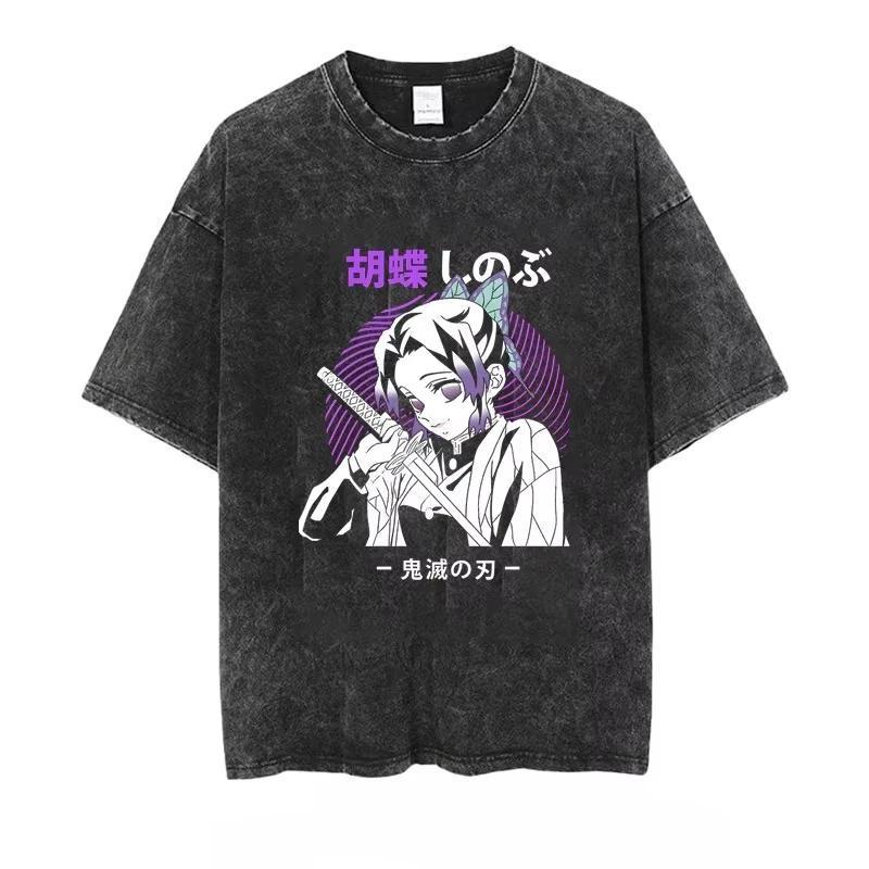 Anime Demon Slayer Printed Retro Loose Fit Short Sleeved Tshirt Oversize Unisex