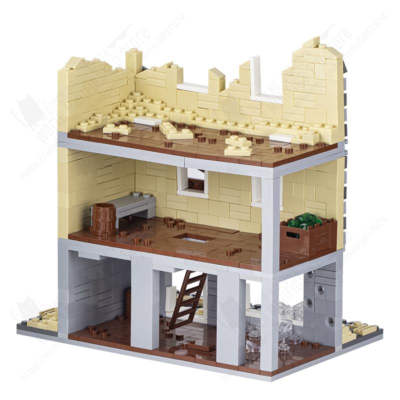 MOOXI Military WW2 Battlefield Ruin Damaged House Model MOC Bricks DIY Assembled Building Blocks Toys For Childrens Adults Gifts