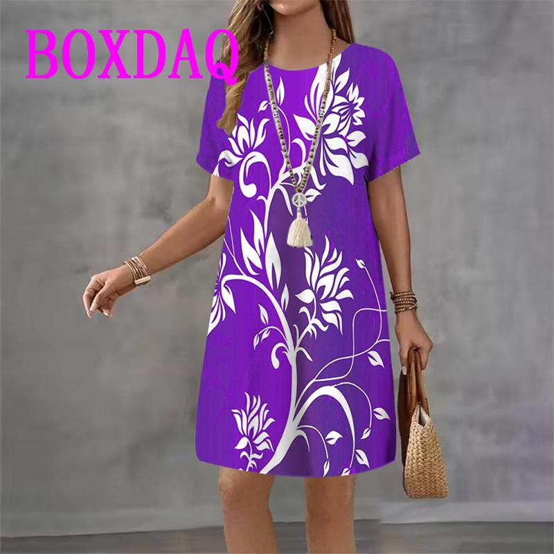 Vintage Floral Printed Women's Dress Short Sleeve O-Neck Loose Casual A-Line Dress Retro Women Summer Sundress