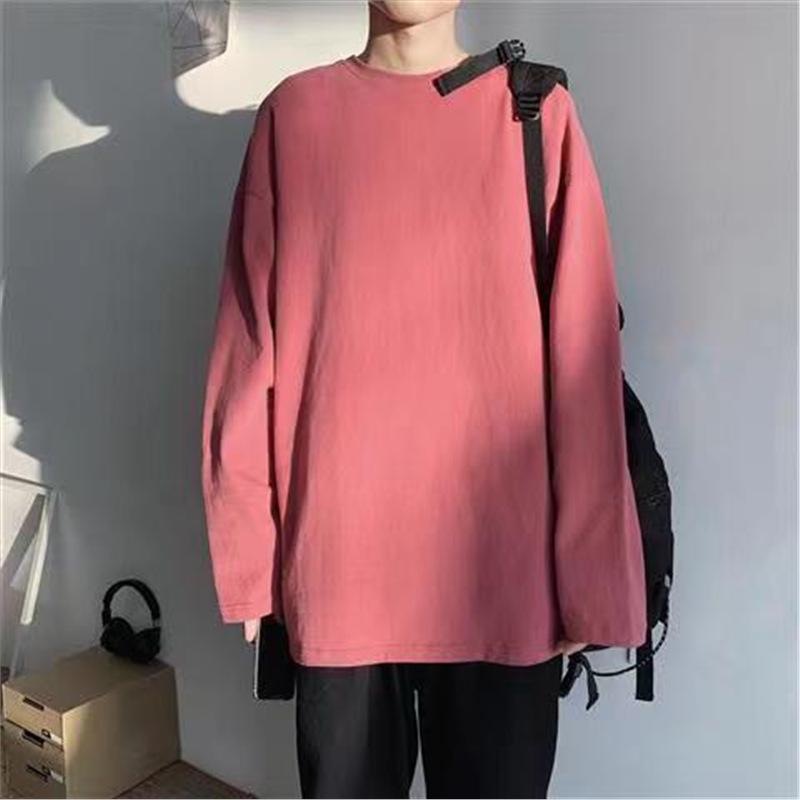 

Мужская однотонная футболка с длинным рукавом - парная толстовка с круглым вырезом в японском стиле на весну/осень 5XL красный