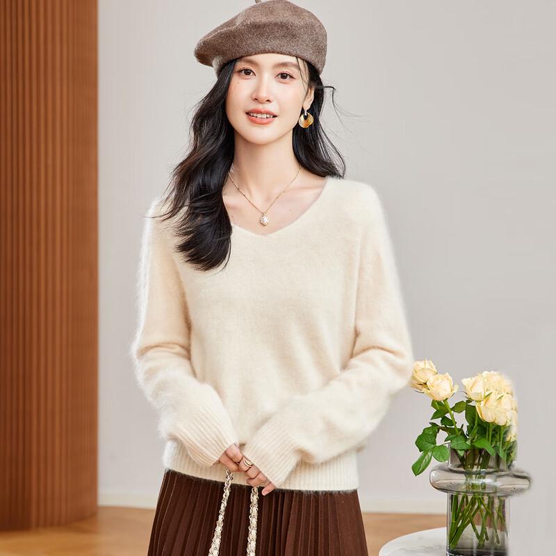Women's Luxury V-Neck Brushed Cashmere Blend Sweater