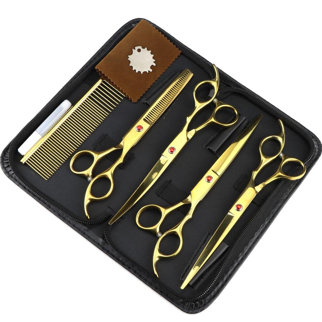 6.0/7 Inch, Color 4 Packs, Pet Beauty Scissors, Straight Scissors, Set Steel Comb Cross-Border