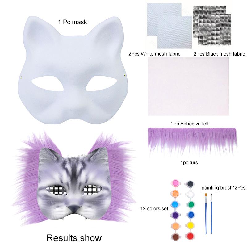 1Set Semi Finished Mask Fox Cat Mask DIY Mask Set Festival Supplies DIY Materials Bag Cosplay