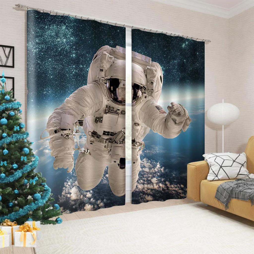 Cute Astronaut High Shading Curtain Machine Crafted Robot Pattern Children's Blackout Window Curtains for Living Room Window Drape Curtain Selling
