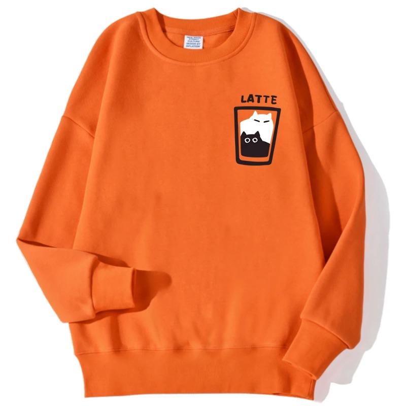 Cat Latte Cartoon Design Men Sweatshirt Fashion Casual Hooded Vintage Loose Hoodies Korean Fleece Clothing Pullovers & Long Sleeves Men’s