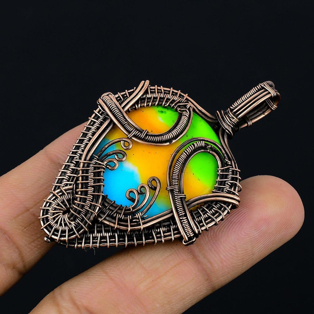 Multi Color Druzy Pendant, 999 Copper Wire Wrapped Gemstone Jewelry, Handmade Pendant, For Mother Day