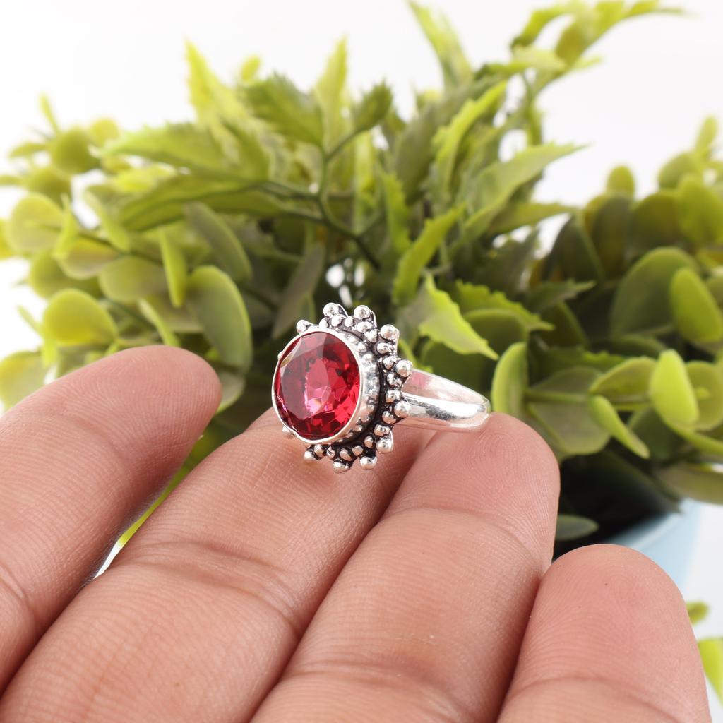 Pink Rubellite Gemstone Jewelry, 925 Sterling Silver Ring, Handmade Charming Ring, Bohemian Rubellite Ring For Grandma Gift